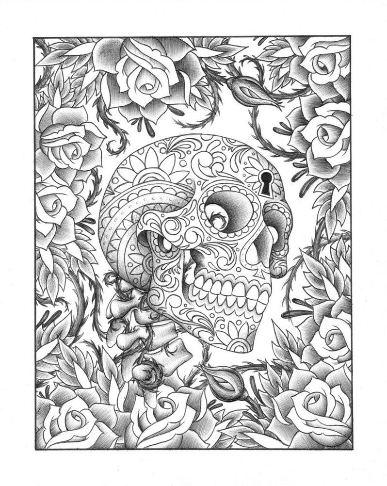 Sugar Skull With Roses Coloring Pages Coloring Home