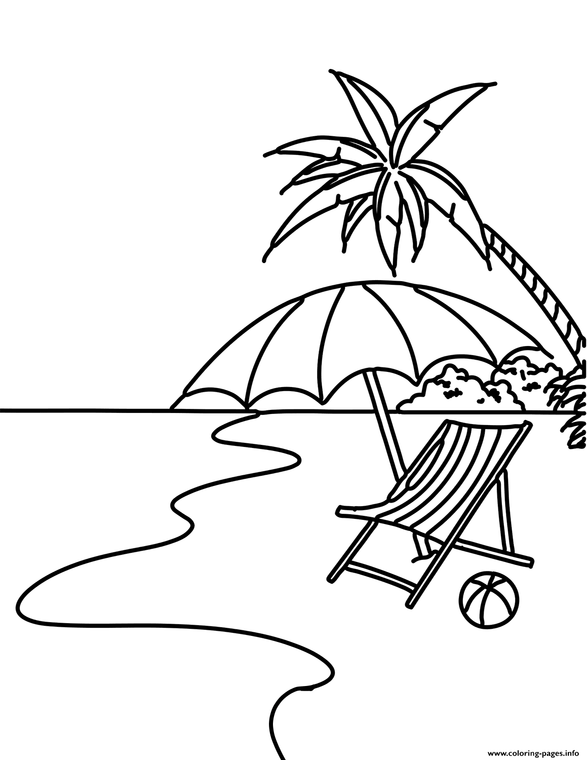 Summer Beach Scene Coloring Page Printable