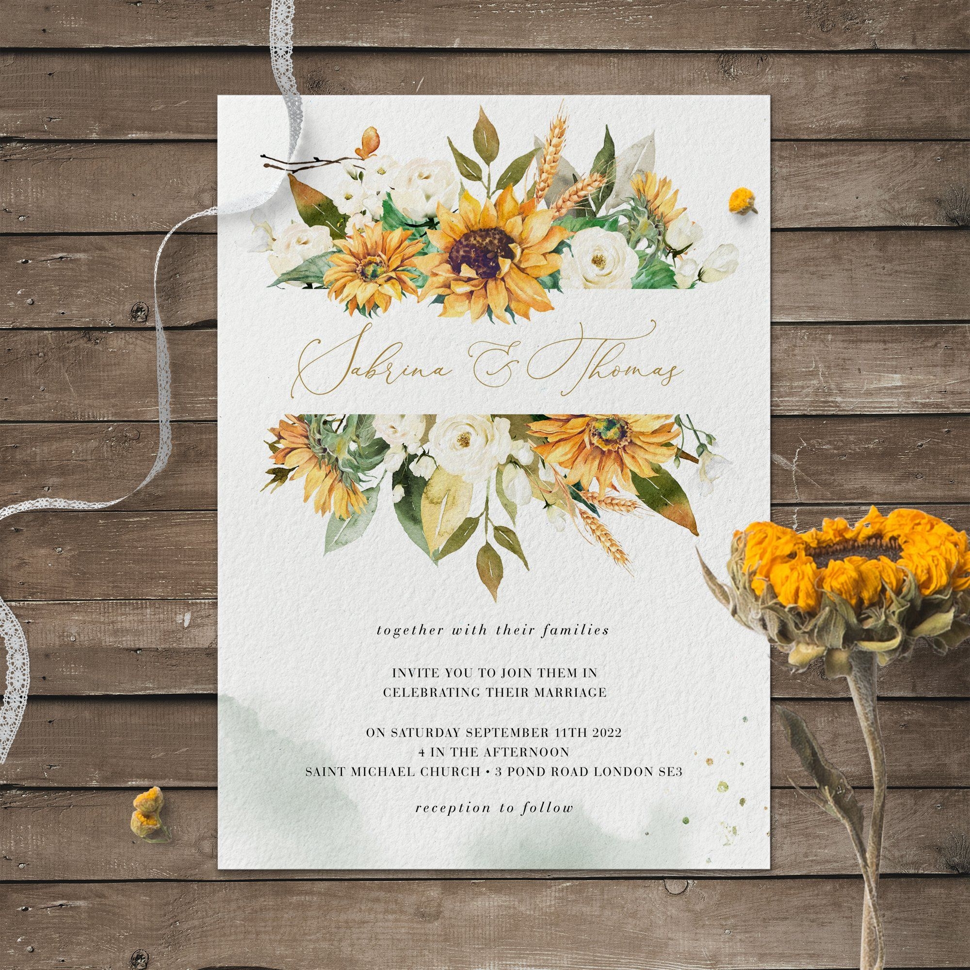 Sunflower Wedding Invitation Template