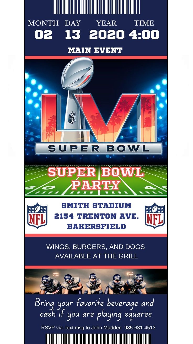 Super Bowl Party Invitation LVI 2022 Editable Text vite Printable 