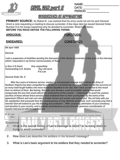 Surrender At Appomattox Worksheet Mysite