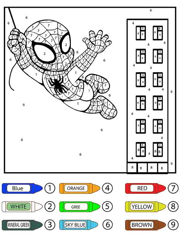 Swinging Cute Spider Man Color By Number