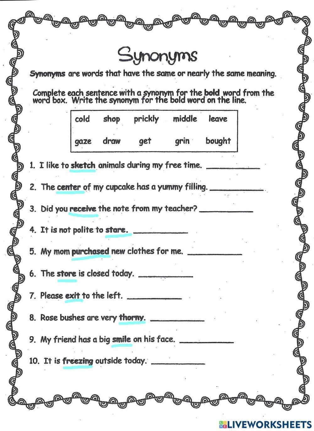 Synonyms Online Exercise For 4 Live Worksheets Worksheets Library