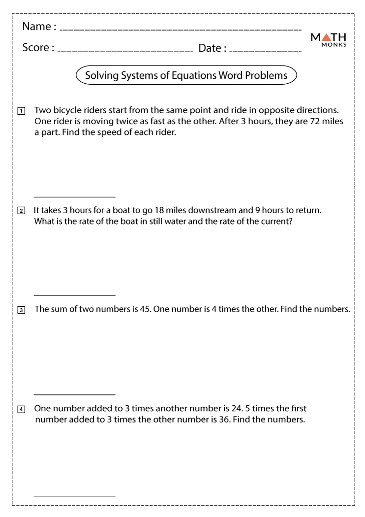 Systems Of Equations Word Problems Worksheet Pdf Equations Worksheets