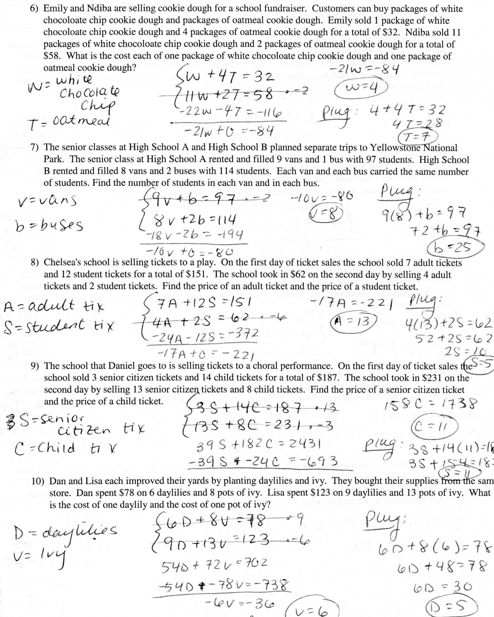 systems of equations word problems worksheet