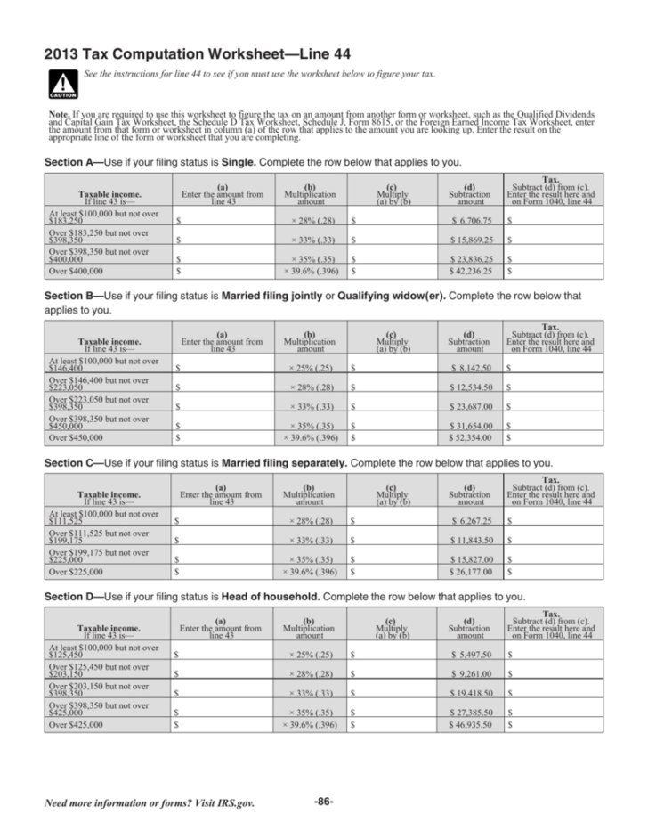 tax computation worksheet 2024