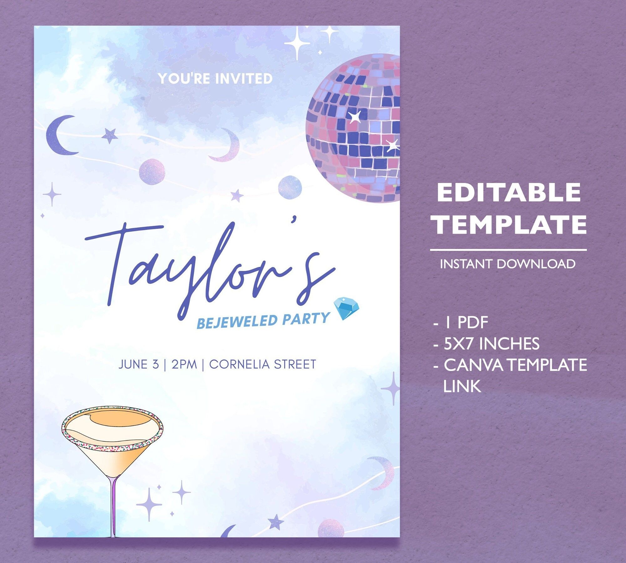 Taylor Party Invitation Template Self Editable Template Digital 