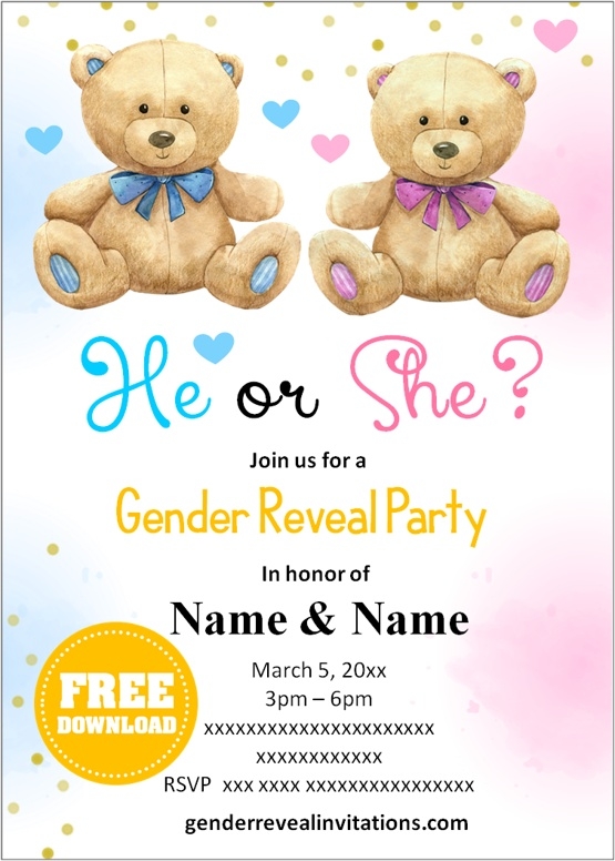 Teddy Bears Gender Reveal Invitations Gender Reveal Invitations