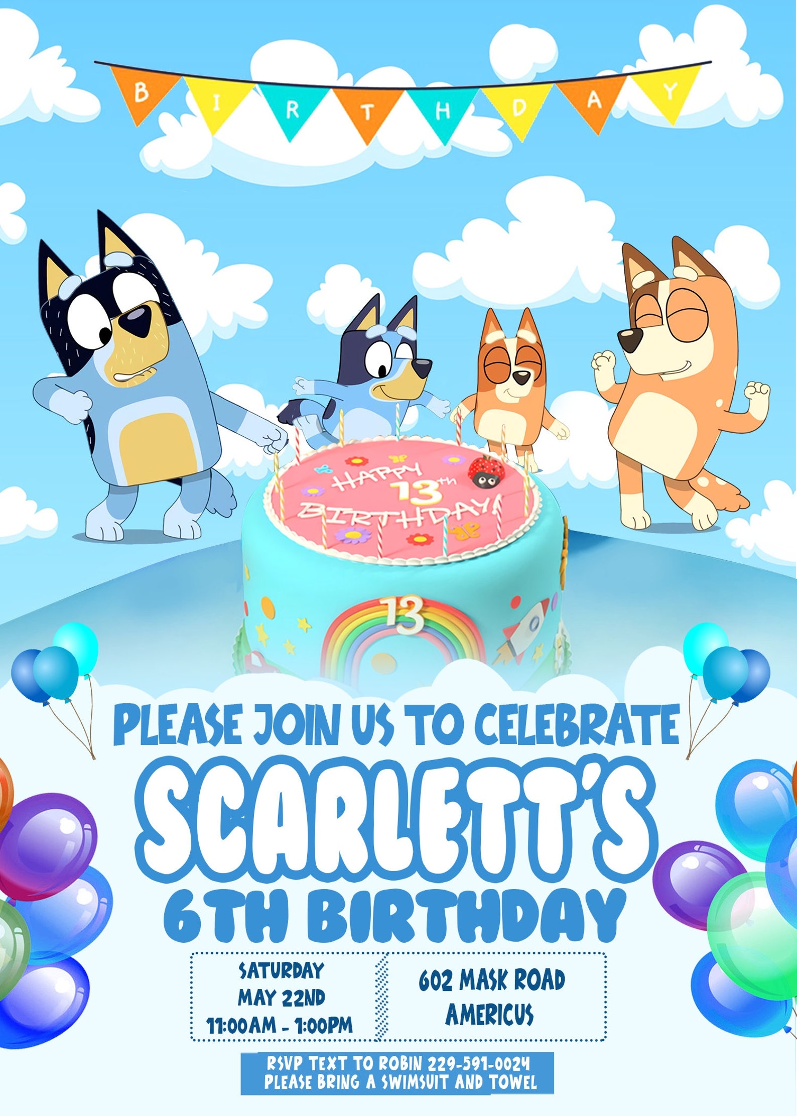 blank bluey birthday invitation template