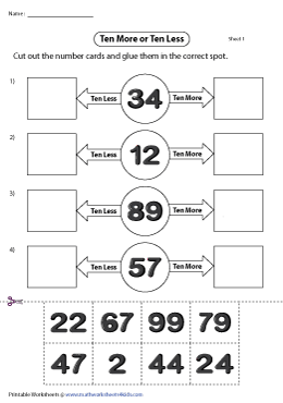 Ten More Or Ten Less Worksheets