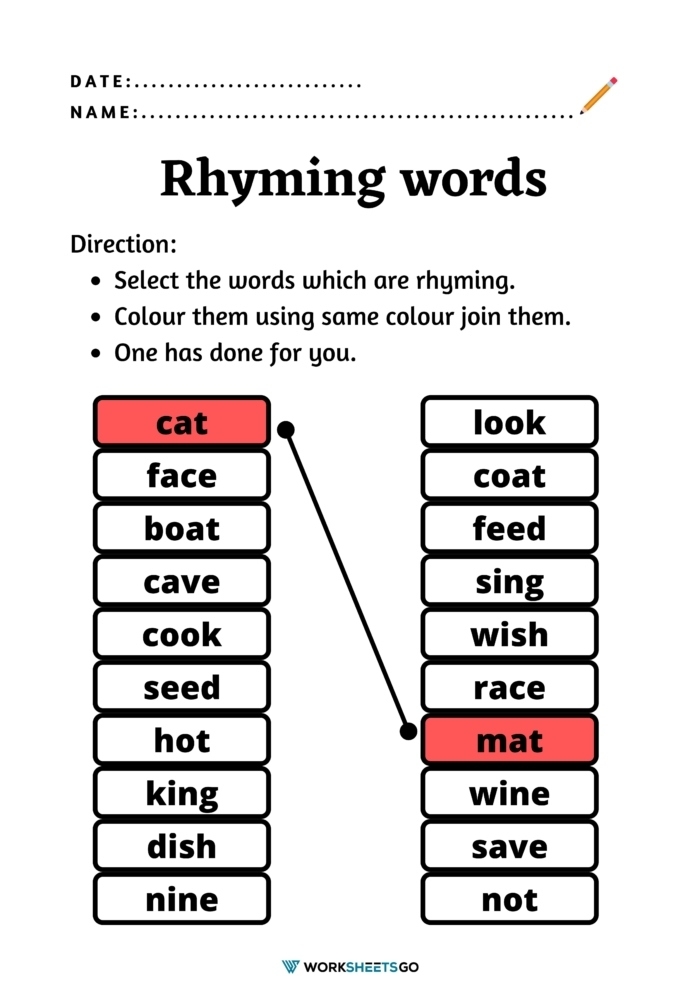 Ten Rhyming Words Worksheets WorksheetsGO