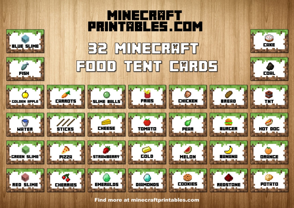 Tent Cards Printable Minecraft Birthday Party Food Tent Cards