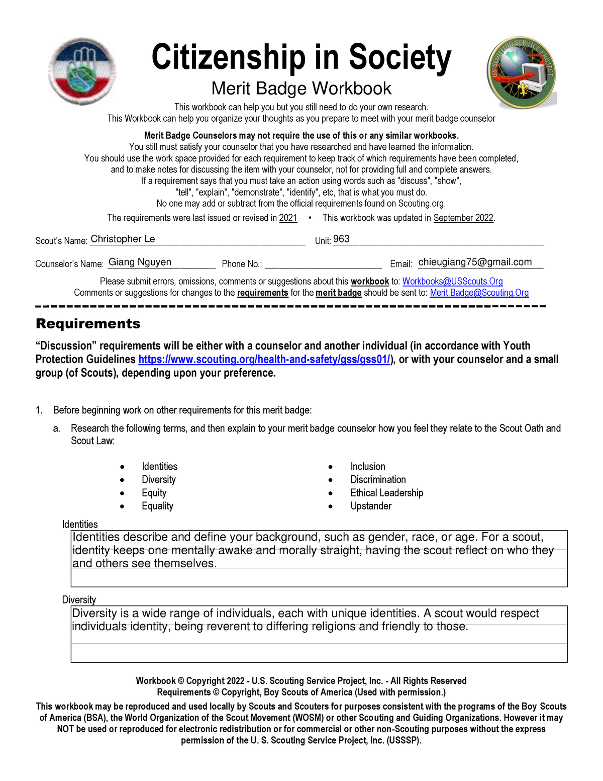 citizenship in community merit badge worksheet