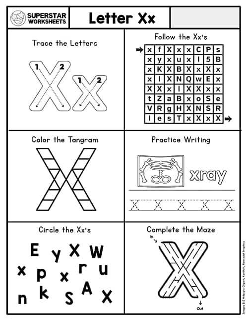 worksheets for the letter x