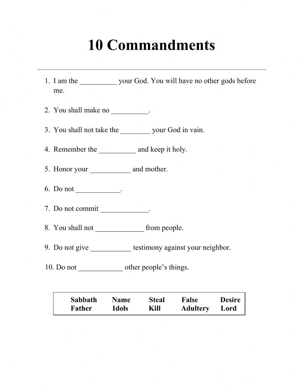 The Ten Commandments Free Printable Worksheets Library