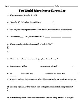 The World Wars Never Surrender Video Guide And Answer Key By Samantha 