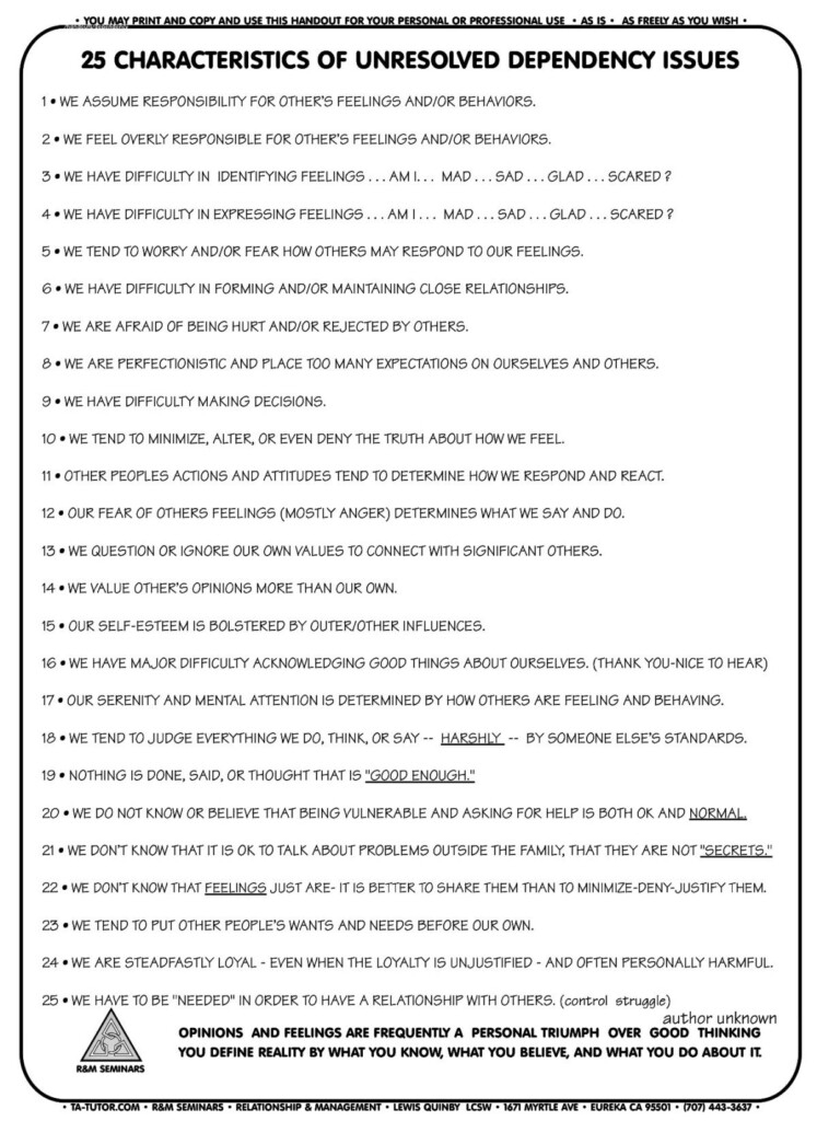 Therapist Aid Codependency TherapistAidWorksheets
