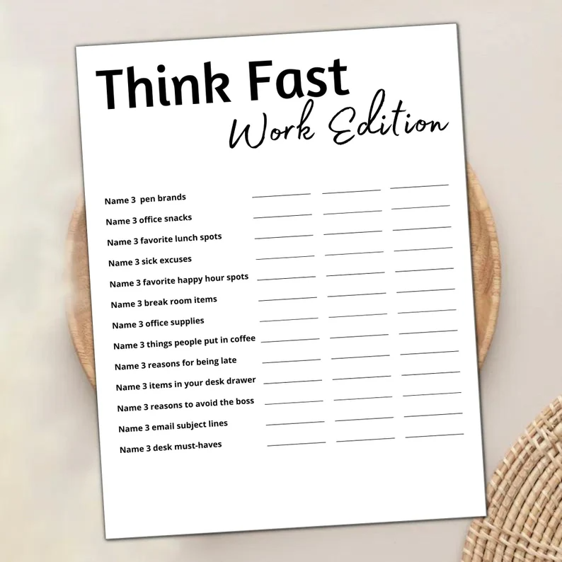 Think Fast Work Game Office Party Game Games For Work Work Party