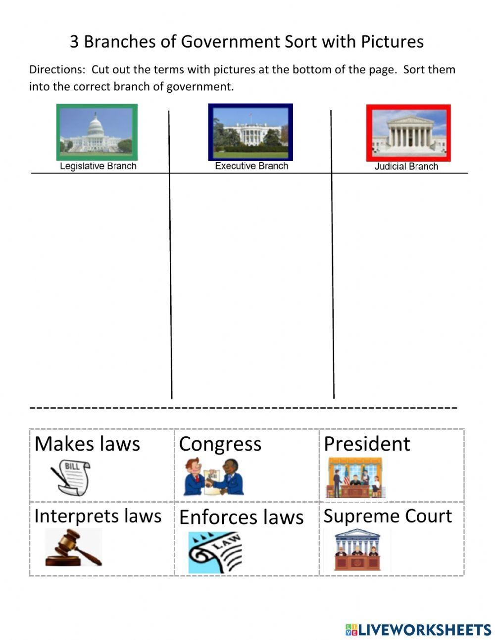 Three Branches Of Government Worksheet Social Studies Worksheets 