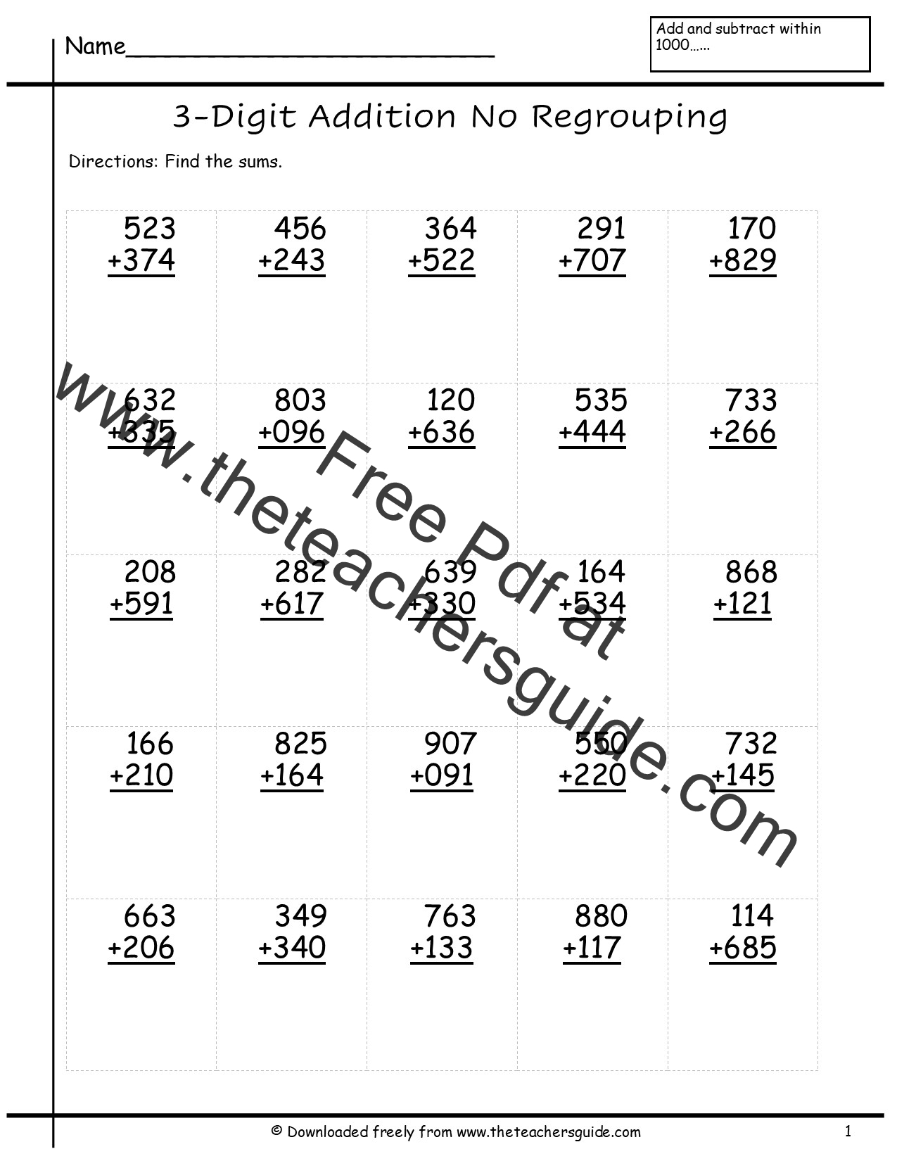 Three Digit Addition Worksheets From The Teacher 39 s Guide