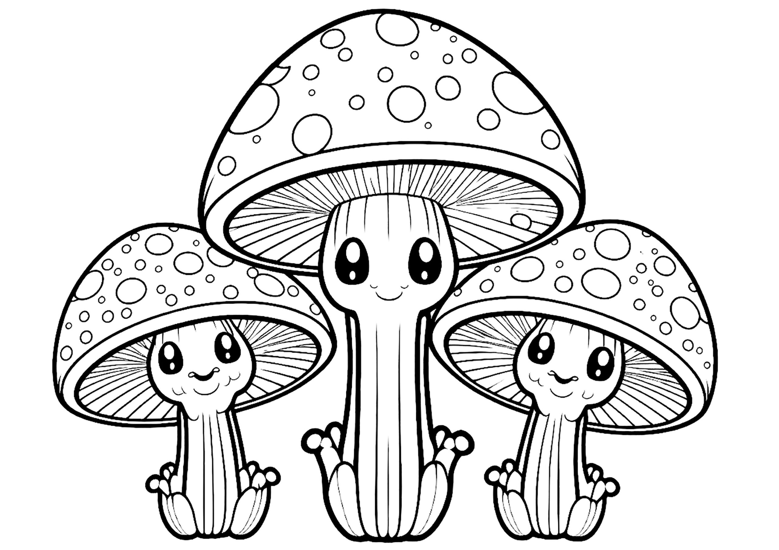Three Mushrooms Mushroom Coloring Pages