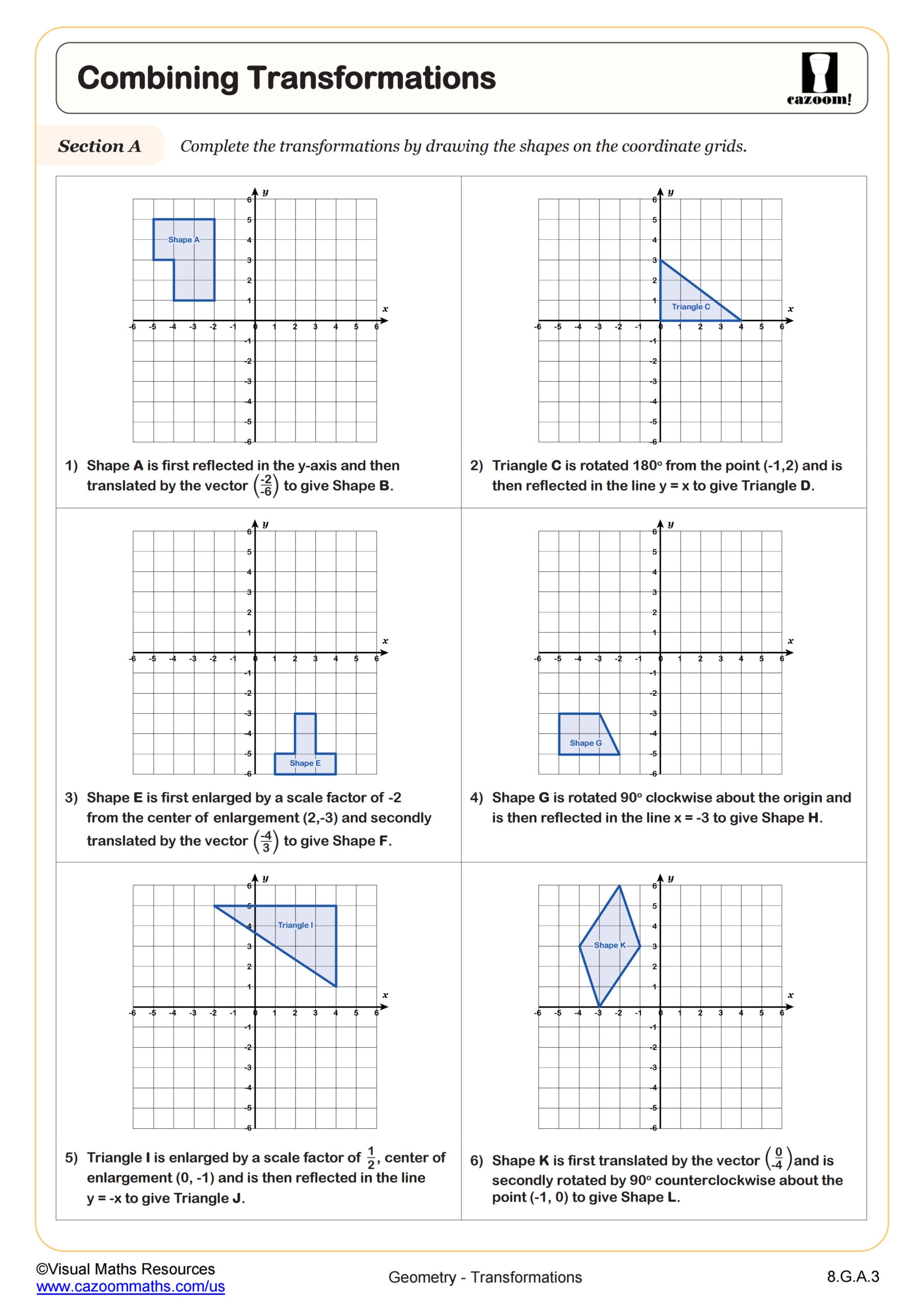 Transformations On The Coordinate Plane Worksheet 8th Grade PDF 