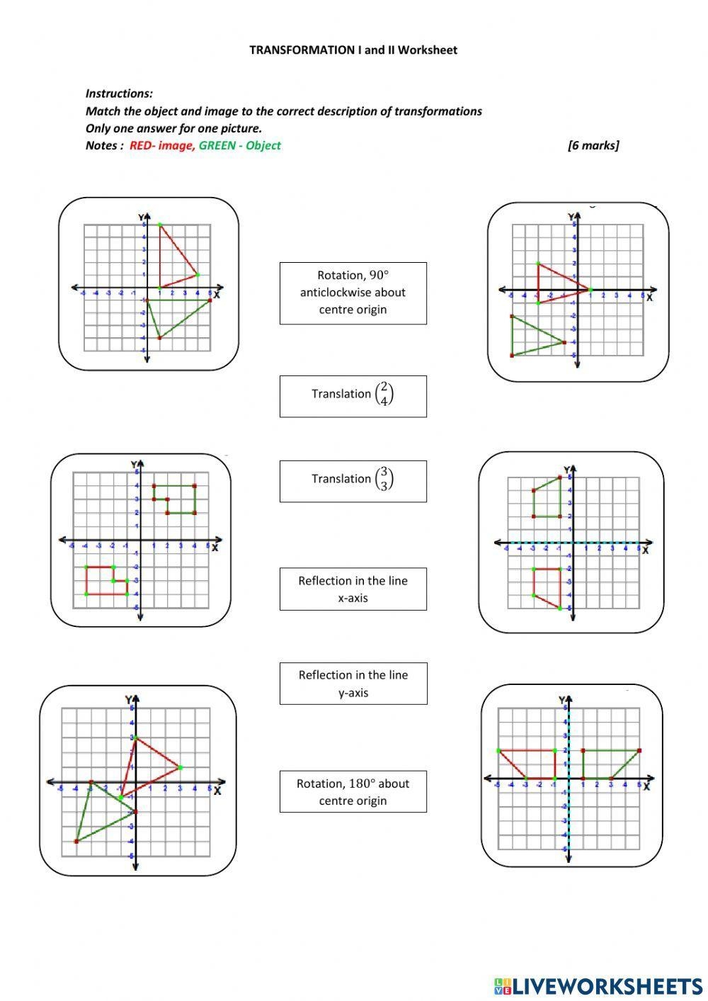 TRANSFORMATIONS ROTATE REFLECT TRANSLATE Worksheet Live 