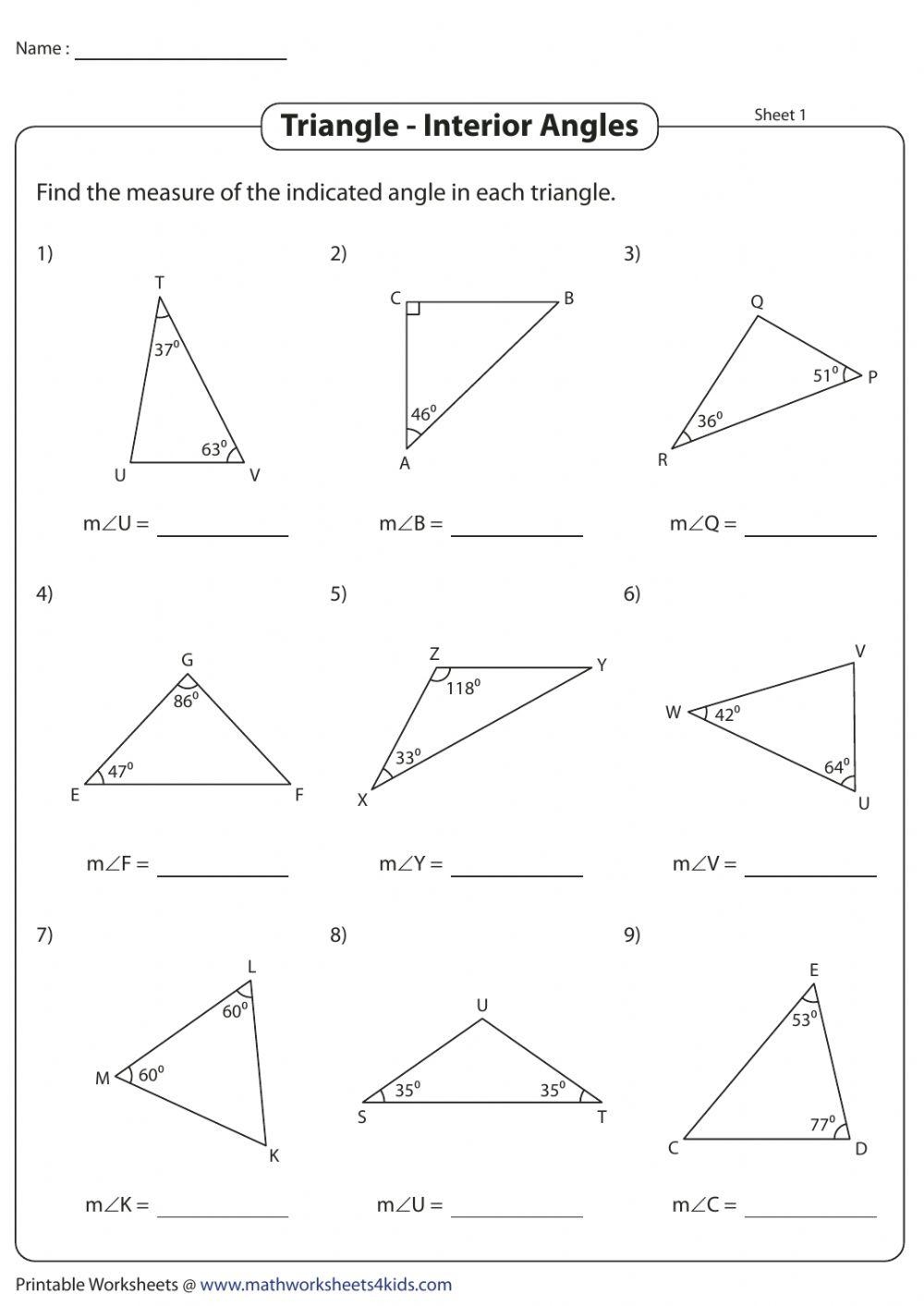 Triangle Angle Sum Theorem with Algebra Color Worksheet By Aric 