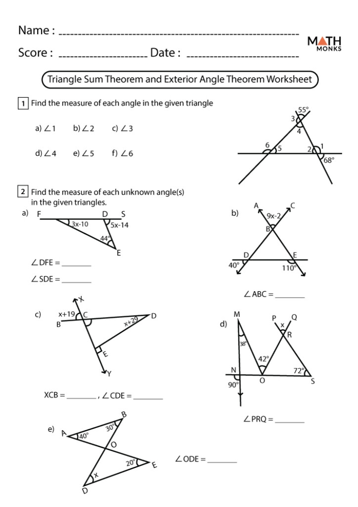 Triangle Angle Sum Worksheet Pdf Angleworksheets