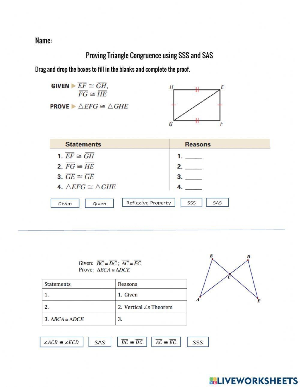 Triangle Congruence Proofs Worksheet Live Worksheets Worksheets Library