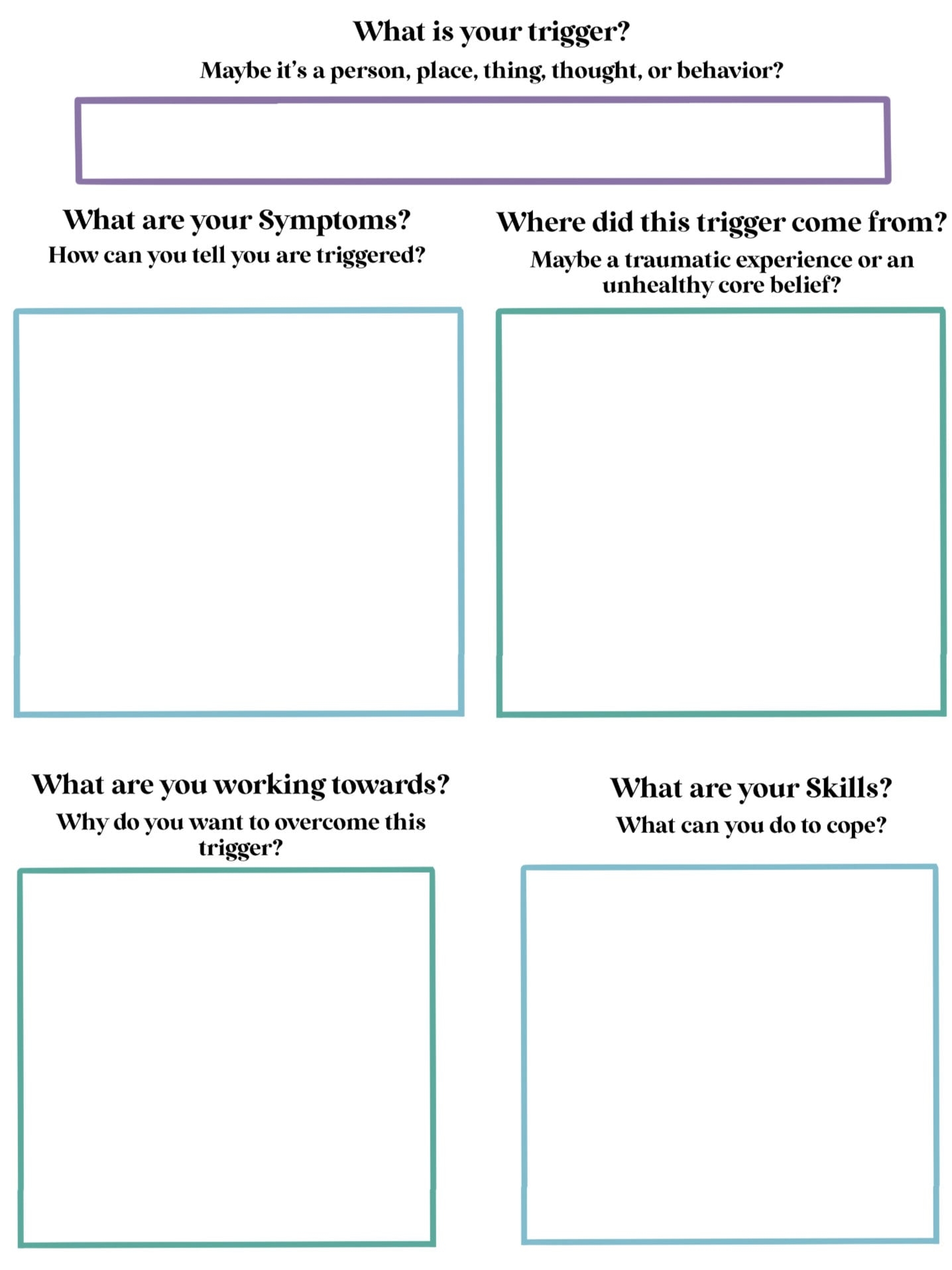 Triggers Worksheet Etsy