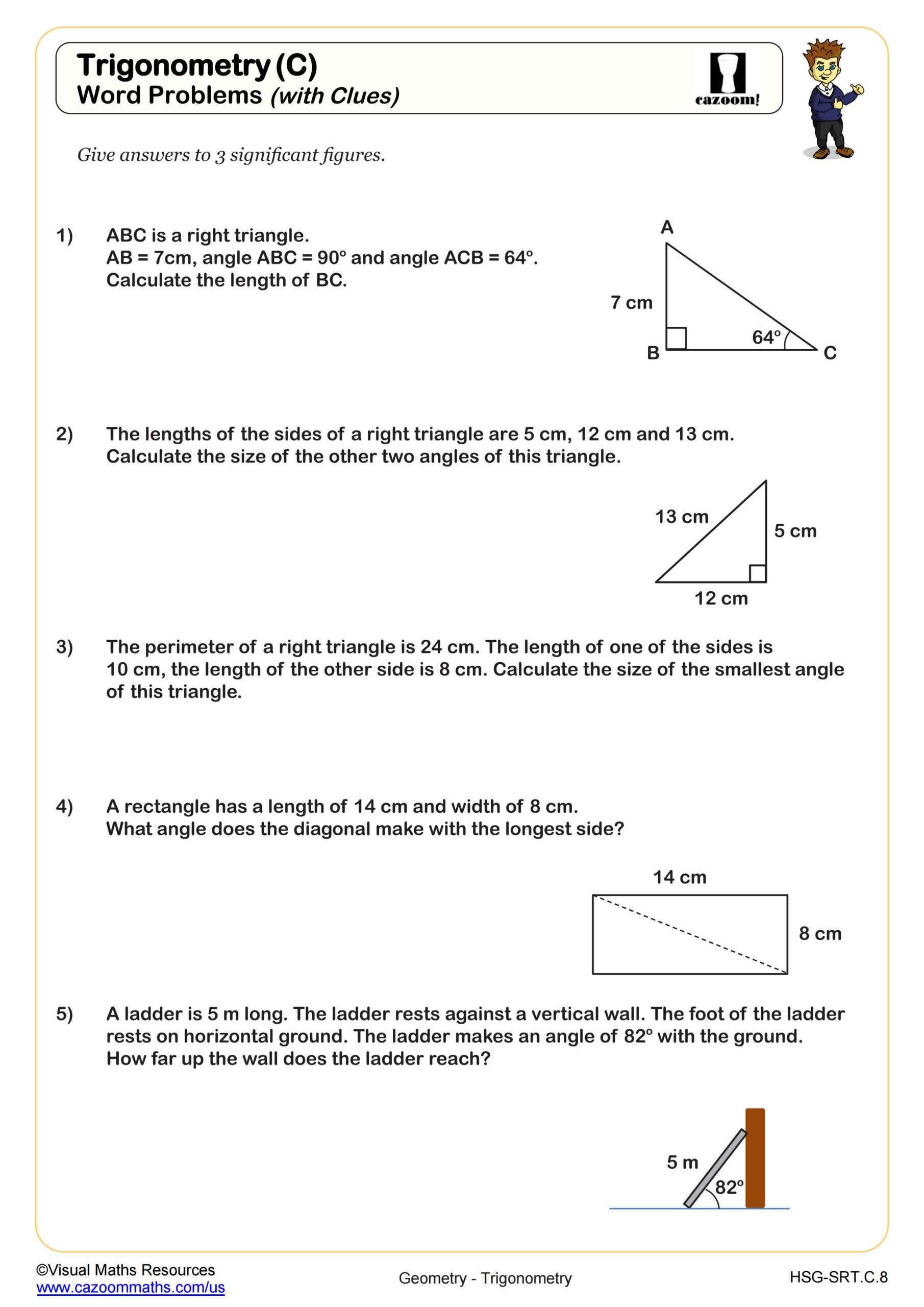 Trigonometic Ratios SOH CAH TOA Word Problems With Clues 