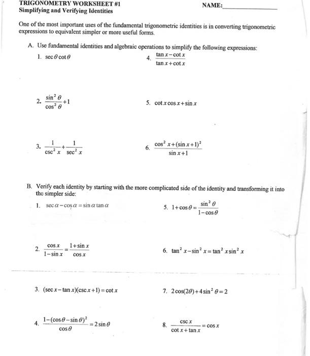 Trigonometric Identities Lesson Plans Worksheets 25 48 
