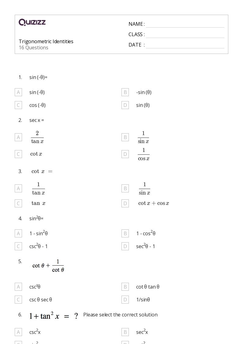 Trigonometric Identities Worksheets Worksheets Library