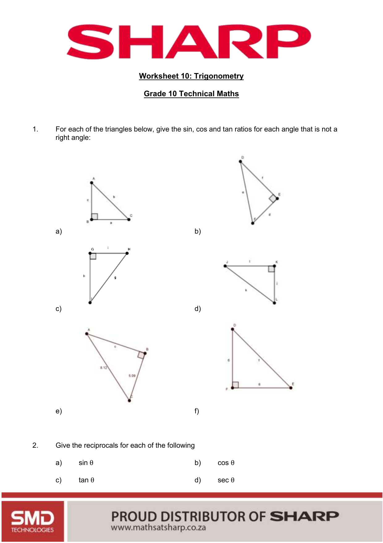 Trigonometry Worksheet T1 Labelling Triangles PDF Worksheets Library