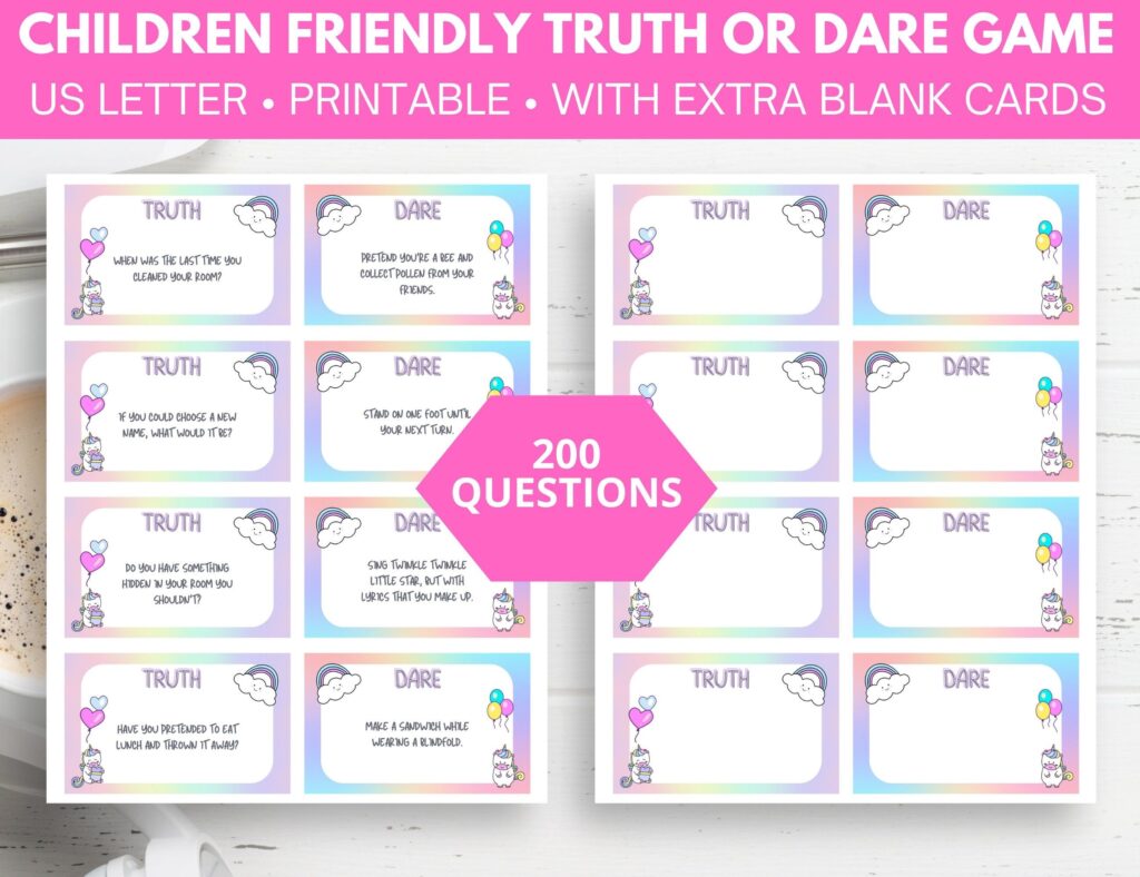 Truth Or Dare Kids Truth Or Dare Printable Truth Or Dare Cards Truth