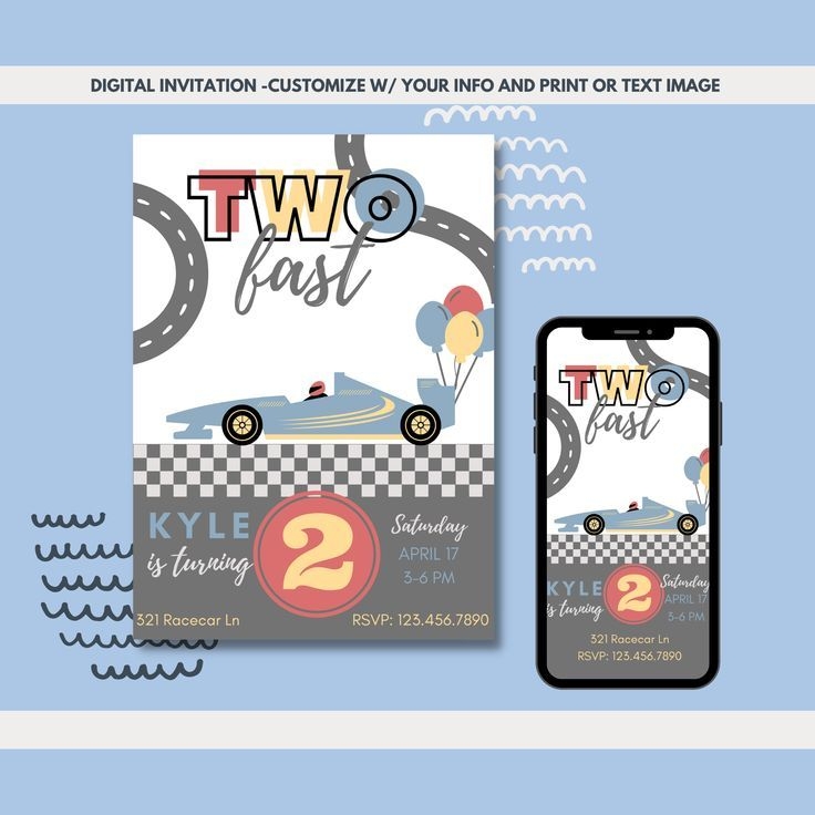 Two Fast Birthday Invitation Template EDITABLE Digital Party 
