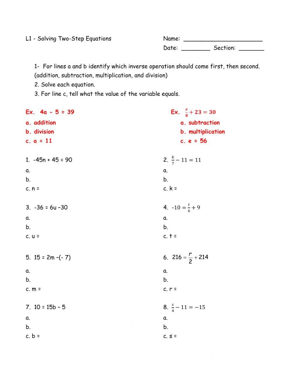 Two Step Equation Math Fun Worksheets Worksheets Library