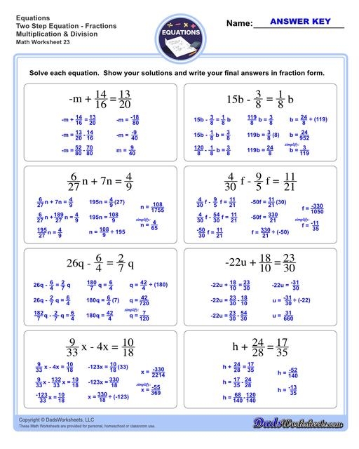 Two Step Equation Worksheets printable Online Answers Examples 