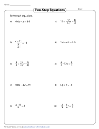 two step equation worksheets