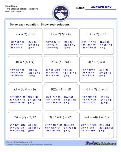 Two Step Equations Worksheets Library