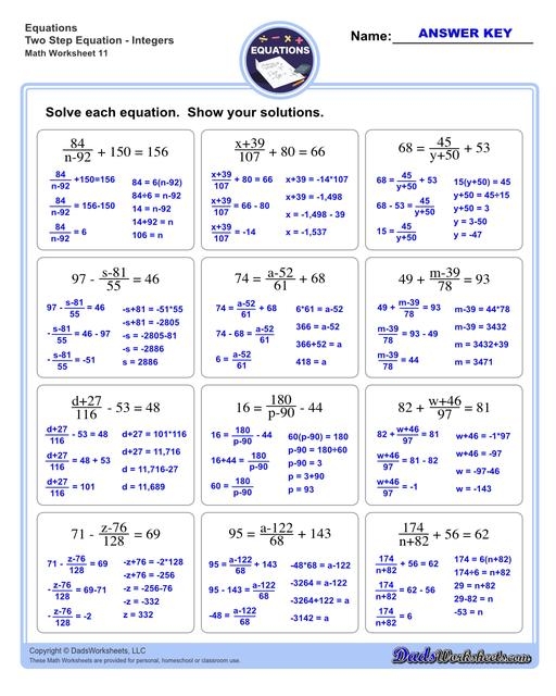 Two Step Equations Worksheets Library