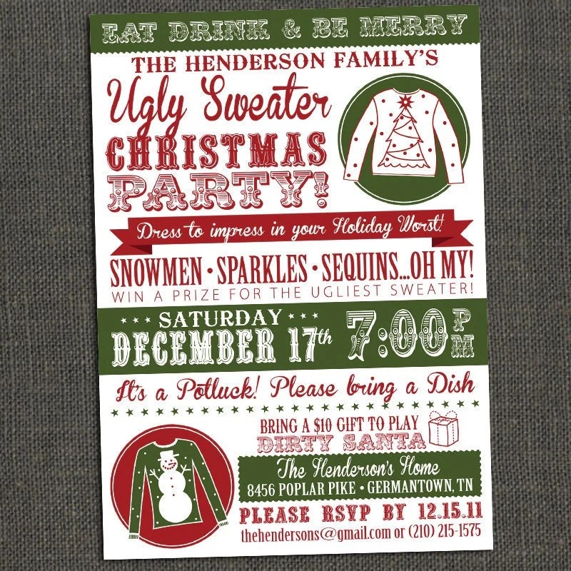Ugly Sweater Invitation Free Template Printable Calendars AT A GLANCE