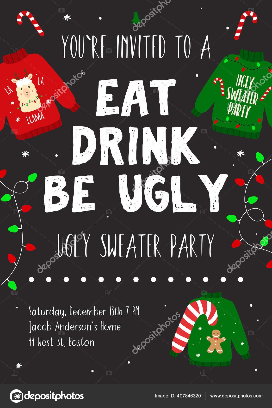 Ugly Sweater Party Poster Template Christmas Party Invitation Vector 