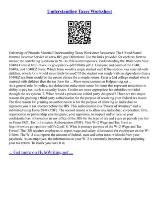 Understanding Taxes Worksheet PDF Worksheets Library