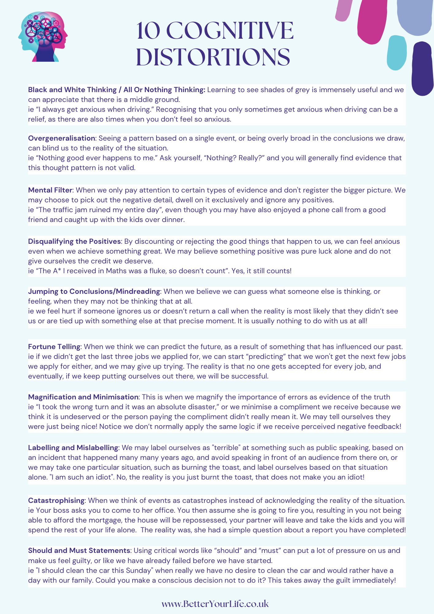 cognitive distortions worksheets