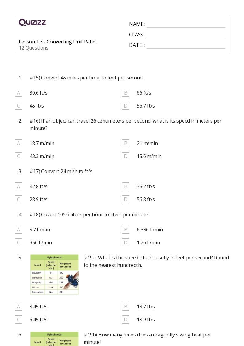 unit rates worksheet