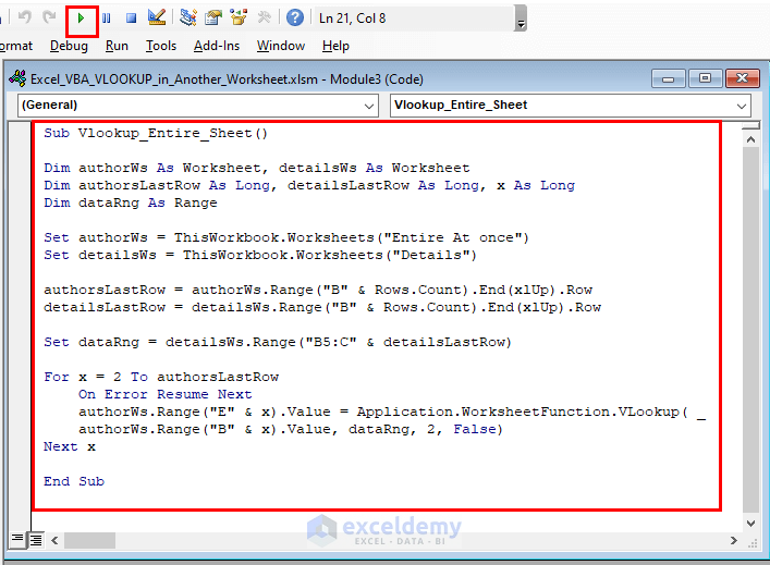 vlookup in another worksheet