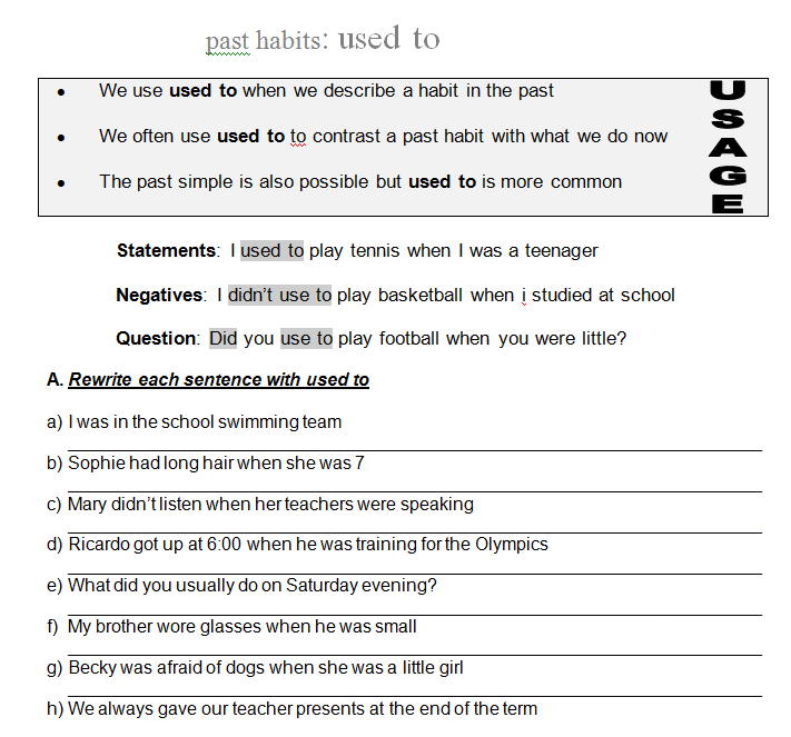 Used To Worksheet