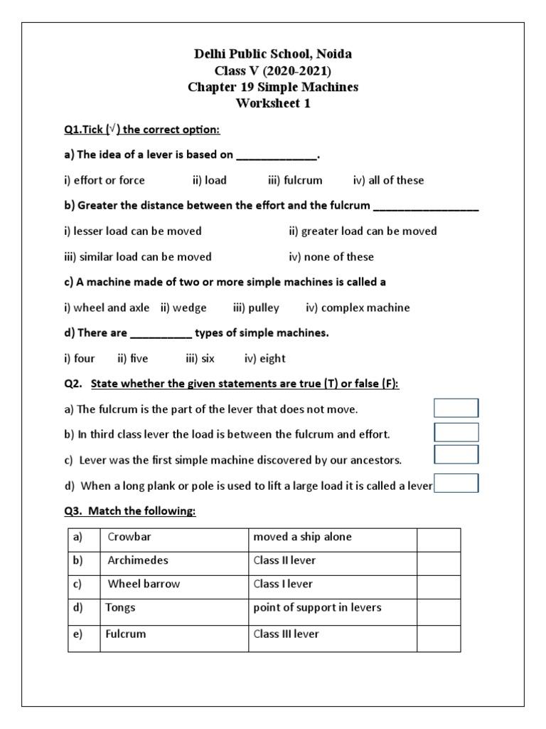 simple machines worksheet